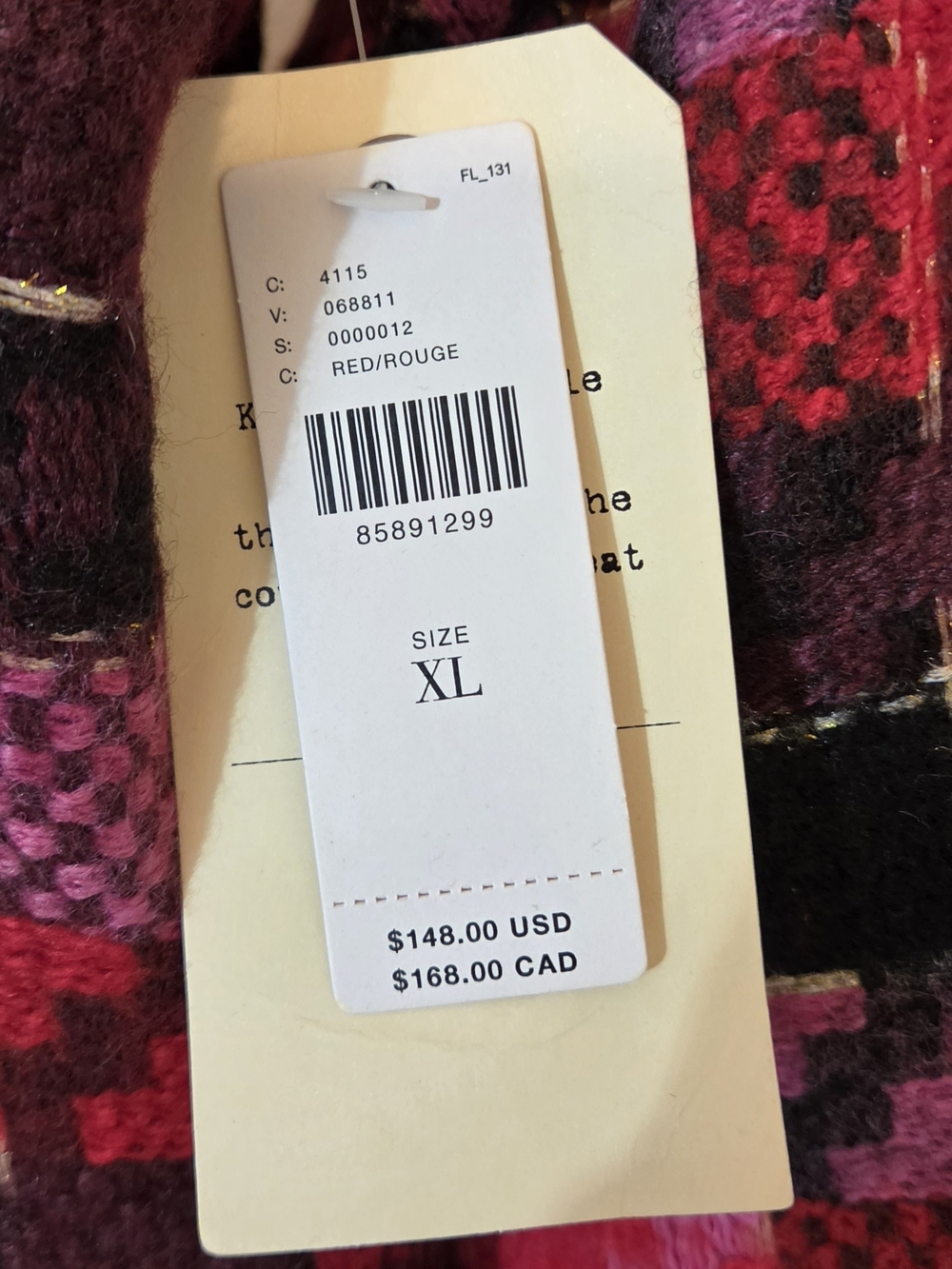 NWT, XL, Anthropologie Red and Pink Houndstooth Tweed Blazer with Gold Buttons - Picture 6 of 6